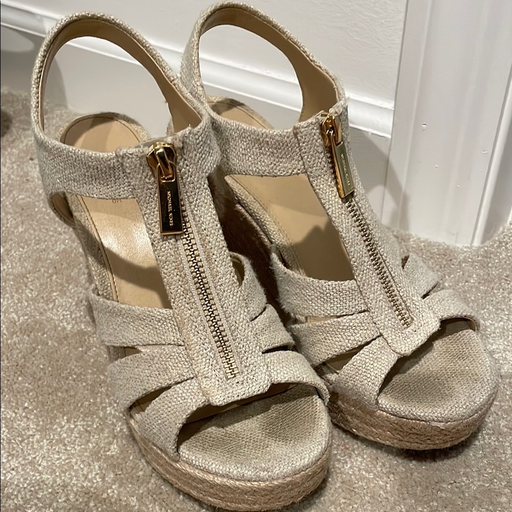 MICHAEL Michael Kors Cream and Gold Espadrille Wedge Sandals